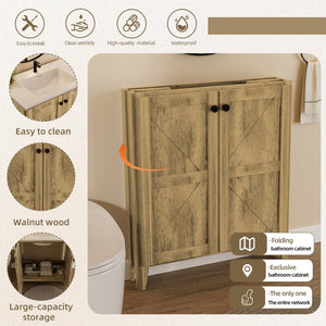 English Elm 30Inch Antique Grey Farmhouse Floor Cabinet Folding Design for Bathroom or Entryway W3520S00020