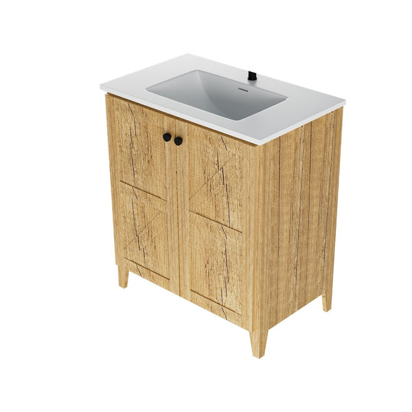 English Elm 30Inch Golden Oak Bathroom Floor Cabinet Snap Fold Engineered Wood American Style W3520S00021