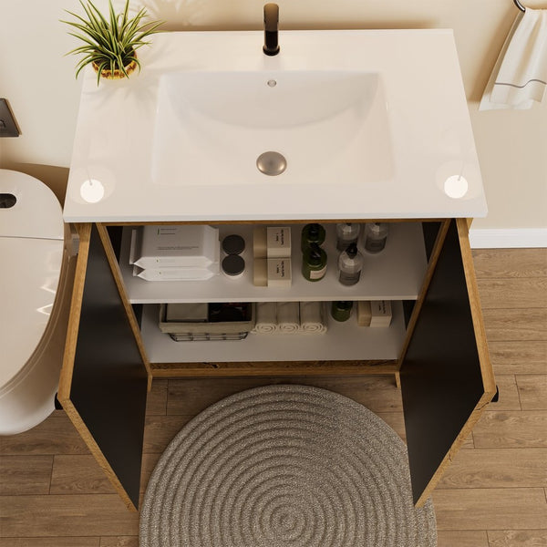 English Elm 30Inch Golden Oak Bathroom Floor Cabinet Snap Fold Engineered Wood American Style W3520S00021