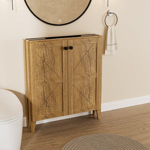 English Elm 30Inch Golden Oak Bathroom Floor Cabinet Snap Fold Engineered Wood American Style W3520S00021