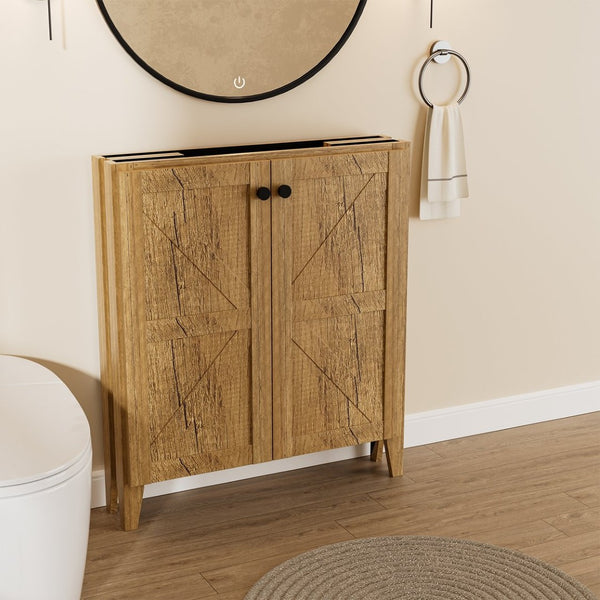 English Elm 30Inch Golden Oak Bathroom Floor Cabinet Snap Fold Engineered Wood American Style W3520S00021