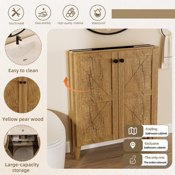 English Elm 30Inch Golden Oak Bathroom Floor Cabinet Snap Fold Engineered Wood American Style W3520S00021