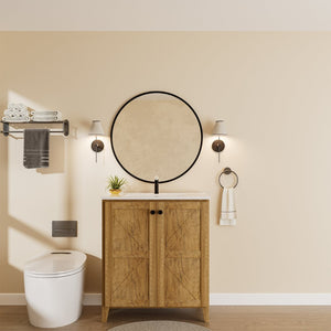English Elm 30Inch Golden Oak Bathroom Floor Cabinet Snap Fold Engineered Wood American Style W3520S00021