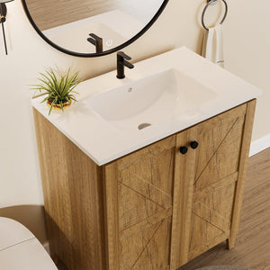 English Elm 30Inch Golden Oak Bathroom Floor Cabinet Snap Fold Engineered Wood American Style W3520S00021