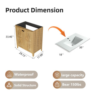English Elm 30Inch Golden Oak Bathroom Floor Cabinet Snap Fold Engineered Wood American Style W3520S00021