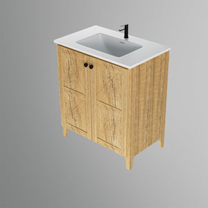 English Elm 30Inch Golden Oak Bathroom Floor Cabinet Snap Fold Engineered Wood American Style W3520S00021