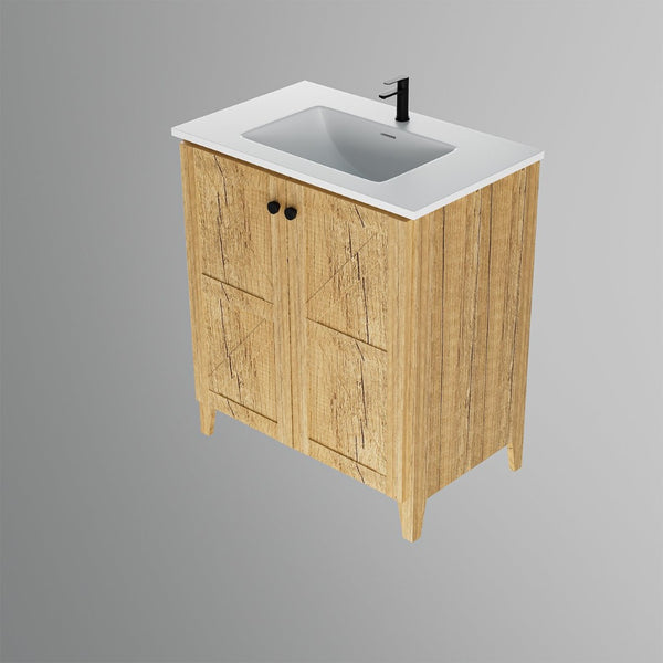 English Elm 30Inch Golden Oak Bathroom Floor Cabinet Snap Fold Engineered Wood American Style W3520S00021
