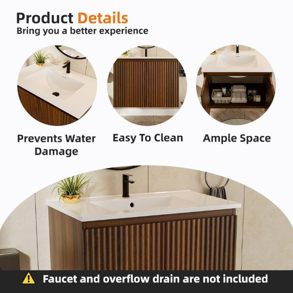 English Elm 24Inch Folding Wall Cabinet Walnut Finish Moisture Resistant Bathroom Storage Modern Walnut W3520S00022