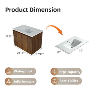 English Elm 24Inch Folding Wall Cabinet Walnut Finish Moisture Resistant Bathroom Storage Modern Walnut W3520S00022