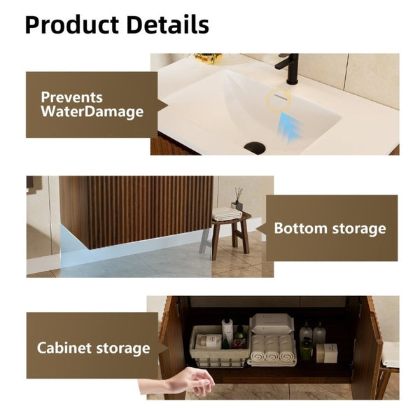 English Elm 24Inch Folding Wall Cabinet Walnut Finish Moisture Resistant Bathroom Storage Modern Walnut W3520S00022