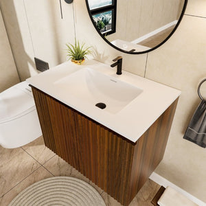 English Elm 24Inch Folding Wall Cabinet Walnut Finish Moisture Resistant Bathroom Storage Modern Walnut W3520S00022