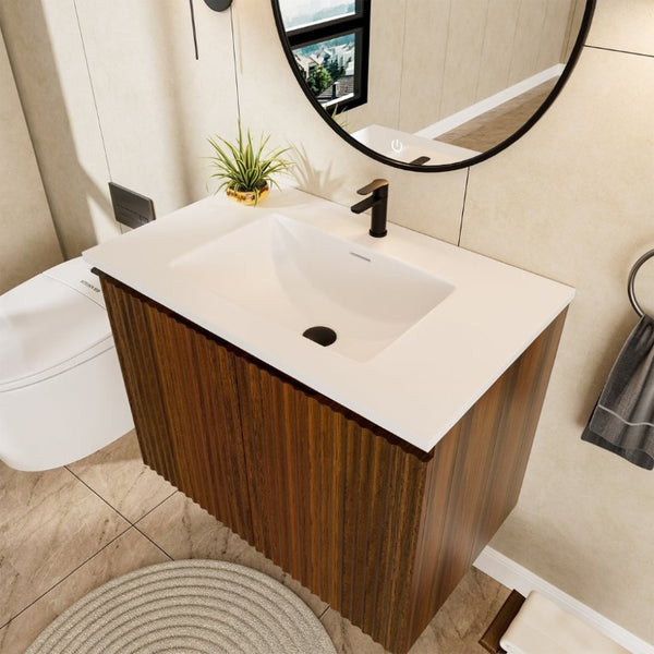 English Elm 24Inch Folding Wall Cabinet Walnut Finish Moisture Resistant Bathroom Storage Modern Walnut W3520S00022