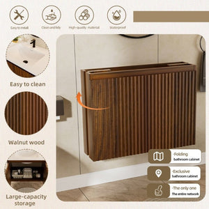 English Elm 24Inch Folding Wall Cabinet Walnut Finish Moisture Resistant Bathroom Storage Modern Walnut W3520S00022