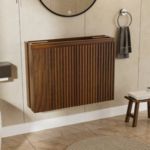 English Elm 24Inch Folding Wall Cabinet Walnut Finish Moisture Resistant Bathroom Storage Modern Walnut W3520S00022