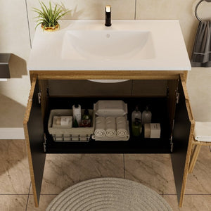 English Elm 24Inch Folding Wall Cabinet Walnut Finish Moisture Resistant Bathroom Storage Modern Golden Oak W3520S00023