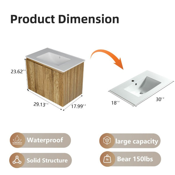 English Elm 24Inch Folding Wall Cabinet Walnut Finish Moisture Resistant Bathroom Storage Modern Golden Oak W3520S00023