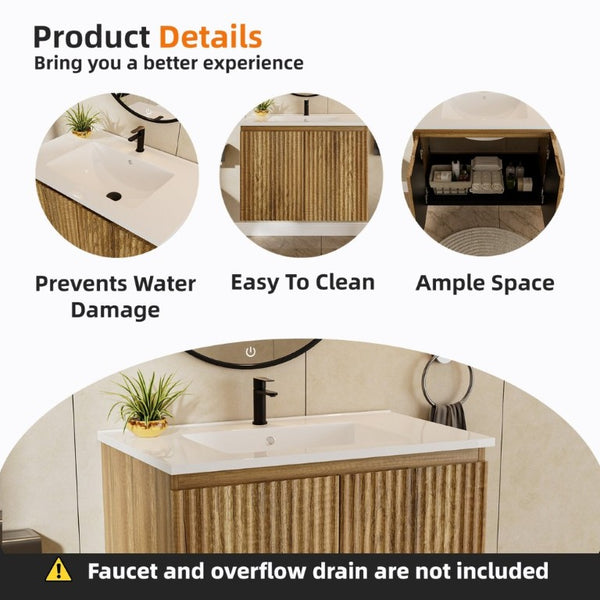 English Elm 24Inch Folding Wall Cabinet Walnut Finish Moisture Resistant Bathroom Storage Modern Golden Oak W3520S00023