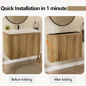 English Elm 24Inch Folding Wall Cabinet Walnut Finish Moisture Resistant Bathroom Storage Modern Golden Oak W3520S00023