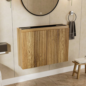 English Elm 24Inch Folding Wall Cabinet Walnut Finish Moisture Resistant Bathroom Storage Modern Golden Oak W3520S00023