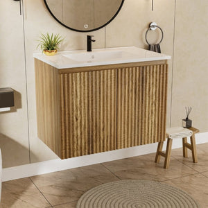 English Elm 24Inch Folding Wall Cabinet Walnut Finish Moisture Resistant Bathroom Storage Modern Golden Oak W3520S00023