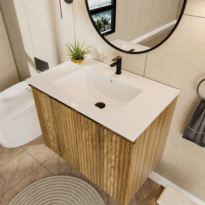 English Elm 24Inch Folding Wall Cabinet Walnut Finish Moisture Resistant Bathroom Storage Modern Golden Oak W3520S00023