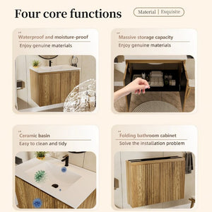 English Elm 24Inch Folding Wall Cabinet Walnut Finish Moisture Resistant Bathroom Storage Modern Golden Oak W3520S00023