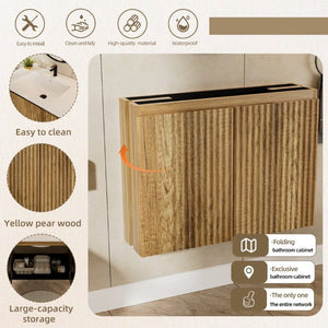 English Elm 24Inch Folding Wall Cabinet Walnut Finish Moisture Resistant Bathroom Storage Modern Golden Oak W3520S00023