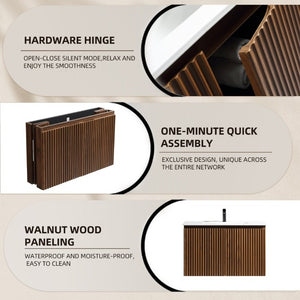 English Elm 36Inch Walnut Wall Cabinet Folding Bathroom Storage with Embossed Panel Modern Design W3520S00034