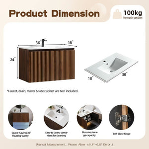 English Elm 36Inch Walnut Wall Cabinet Folding Bathroom Storage with Embossed Panel Modern Design W3520S00034