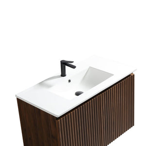 English Elm 36Inch Walnut Wall Cabinet Folding Bathroom Storage with Embossed Panel Modern Design W3520S00034