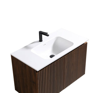 English Elm 36Inch Walnut Wall Cabinet Folding Bathroom Storage with Embossed Panel Modern Design W3520S00034