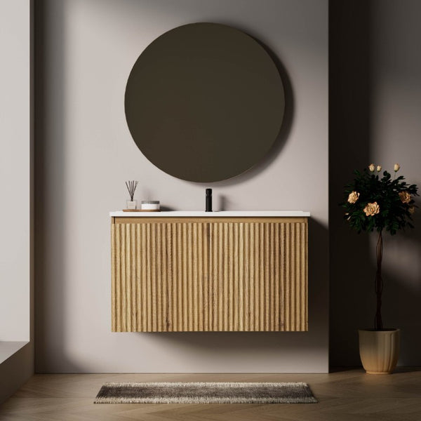 English Elm 36Inch Wall Mounted Folding Cabinet Modern Bathroom Storage with Tool Free Install W3520S00035