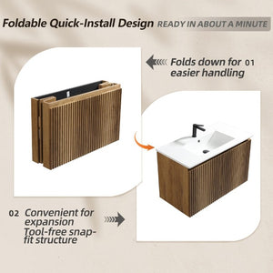 English Elm 36Inch Wall Mounted Folding Cabinet Modern Bathroom Storage with Tool Free Install W3520S00035