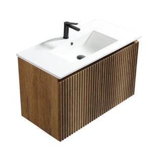 English Elm 36Inch Wall Mounted Folding Cabinet Modern Bathroom Storage with Tool Free Install W3520S00035
