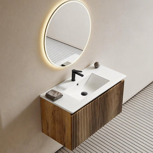 English Elm 36Inch Wall Mounted Folding Cabinet Modern Bathroom Storage with Tool Free Install W3520S00035