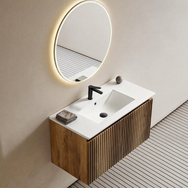 English Elm 36Inch Wall Mounted Folding Cabinet Modern Bathroom Storage with Tool Free Install W3520S00035