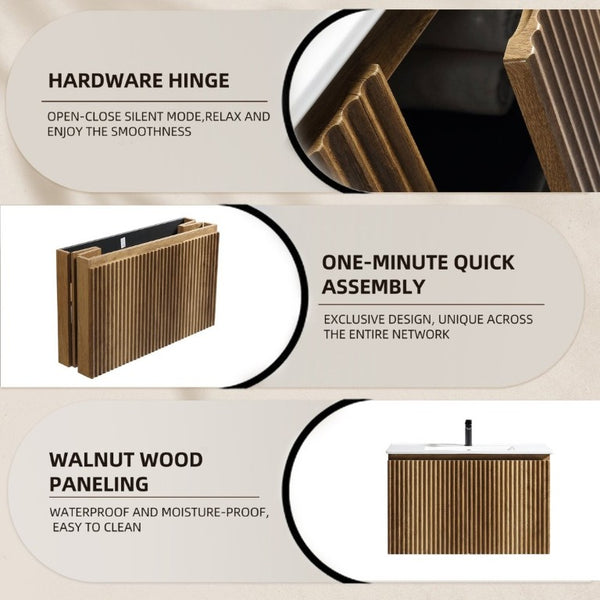 English Elm 36Inch Wall Mounted Folding Cabinet Modern Bathroom Storage with Tool Free Install W3520S00035