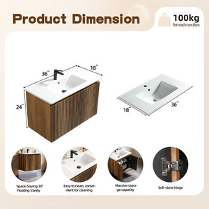 English Elm 36Inch Wall Mounted Folding Cabinet Modern Bathroom Storage with Tool Free Install W3520S00035