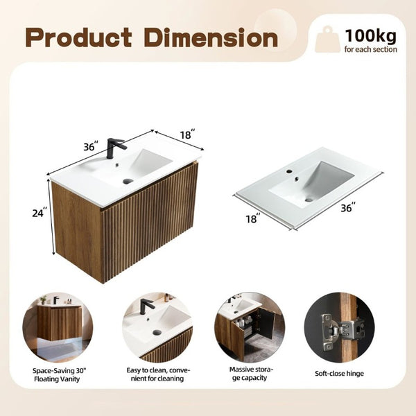 English Elm 36Inch Wall Mounted Folding Cabinet Modern Bathroom Storage with Tool Free Install W3520S00035