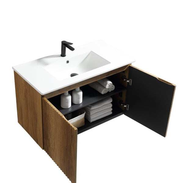 English Elm 36Inch Wall Mounted Folding Cabinet Modern Bathroom Storage with Tool Free Install W3520S00035