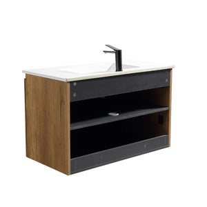 English Elm 36Inch Wall Mounted Folding Cabinet Modern Bathroom Storage with Tool Free Install W3520S00035