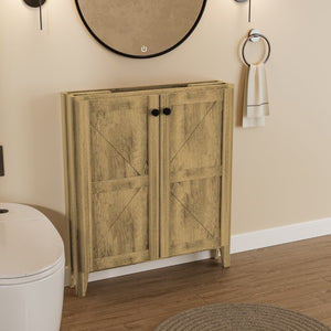 English Elm 36Inch Antique Grey Freestanding Bathroom Cabinet with Embossed Panels and Tool-Free Setup W3520S00036