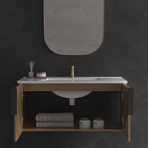 English Elm 36 Inch Floating Bathroom Vanity with Fluted Panels Ceramic Sink and Matte Finish W3520S00048