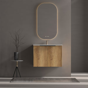 English Elm 30 Inch Floating Bathroom Vanity with Fluted Panels and Seamless Ceramic Integrated Sink W3520S00049