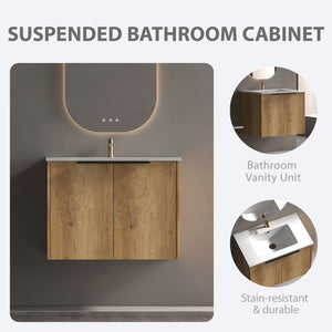 English Elm 30 Inch Floating Bathroom Vanity with Fluted Panels and Seamless Ceramic Integrated Sink W3520S00049