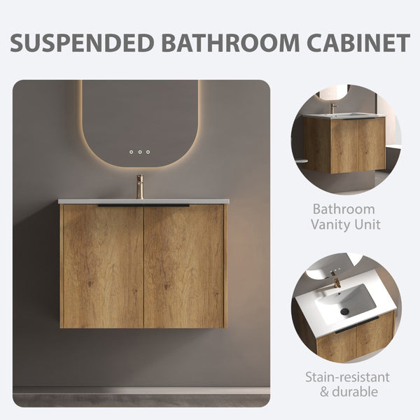 English Elm 30 Inch Floating Bathroom Vanity with Fluted Panels and Seamless Ceramic Integrated Sink W3520S00049
