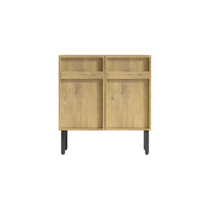 English Elm 30Inch Floor Standing Bathroom Vanity Sculptural Grooved Cabinet with Seamless Ceramic Basin W3520S00050