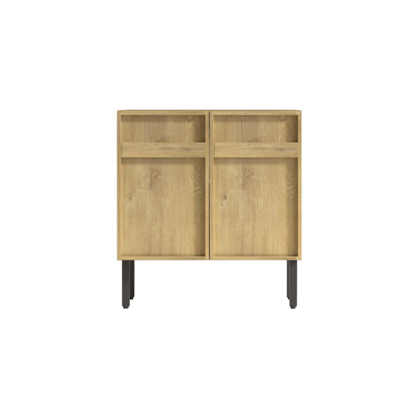 English Elm 30Inch Floor Standing Bathroom Vanity Sculptural Grooved Cabinet with Seamless Ceramic Basin W3520S00050