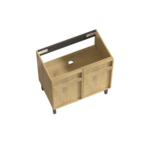 English Elm 30Inch Floor Standing Bathroom Vanity Sculptural Grooved Cabinet with Seamless Ceramic Basin W3520S00050