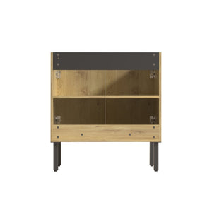 English Elm 30Inch Floor Standing Bathroom Vanity Sculptural Grooved Cabinet with Seamless Ceramic Basin W3520S00050